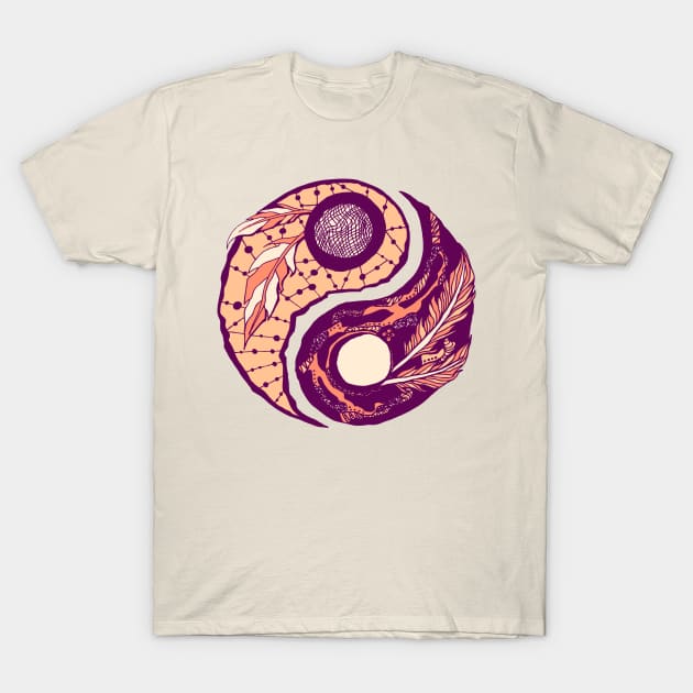 Peach Feathers Yin Yang T-Shirt by kenallouis